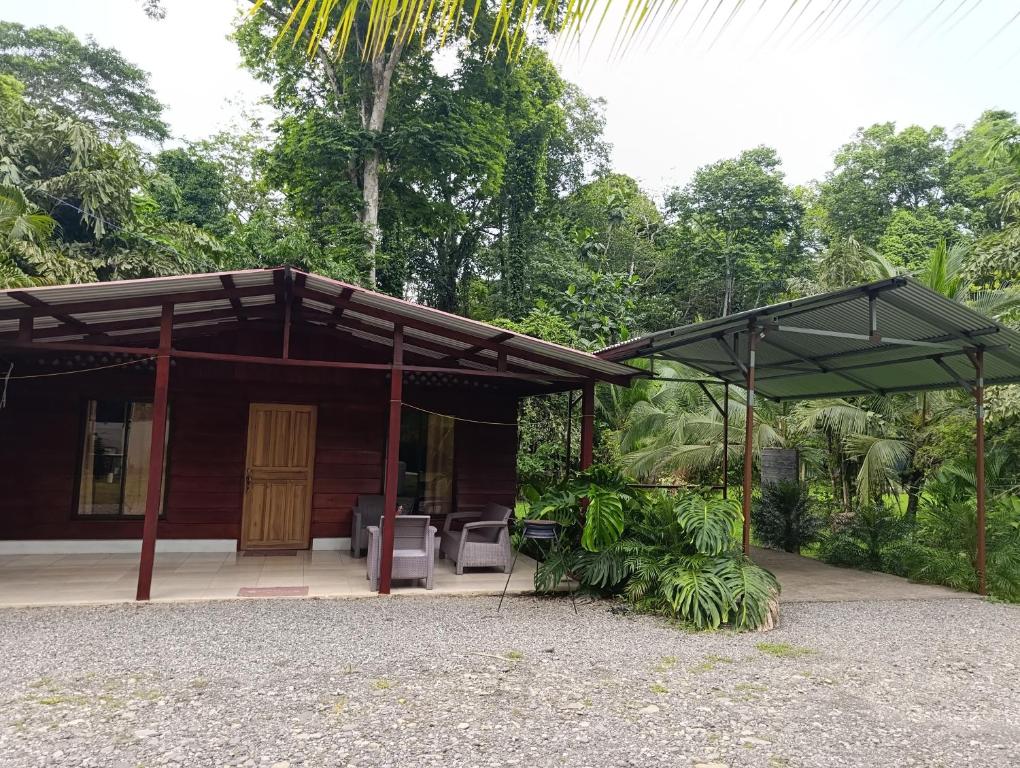 a small house with awning and plants in it at casa sol in Manzanillo