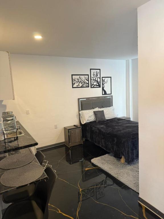 a bedroom with a bed and a table and chairs at Apartamento Maywood in Zacatecas