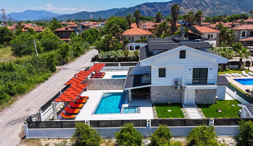 an aerial view of a house with a swimming pool at Dolunay Villas - 2 in Dalyan