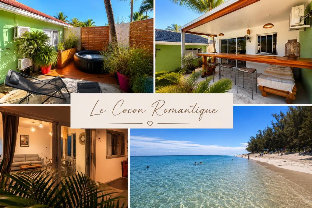 a collage of photos of houses and the beach at Cocon Romantique in La Saline les Bains