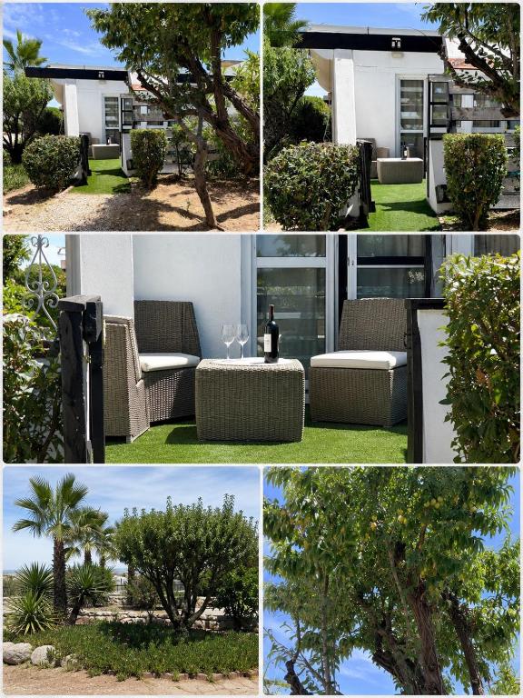 a collage of photos of a house with furniture and trees at Port nature 2 Villas studio in Cap d'Agde