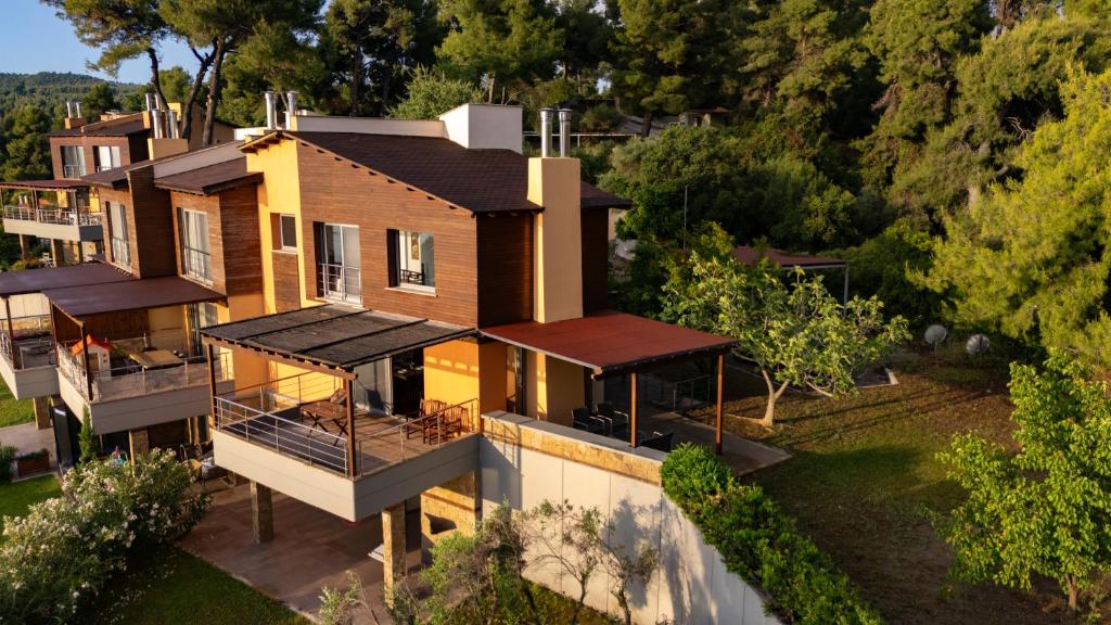 an aerial view of a house at The Quite Blue villa in Kriopigi