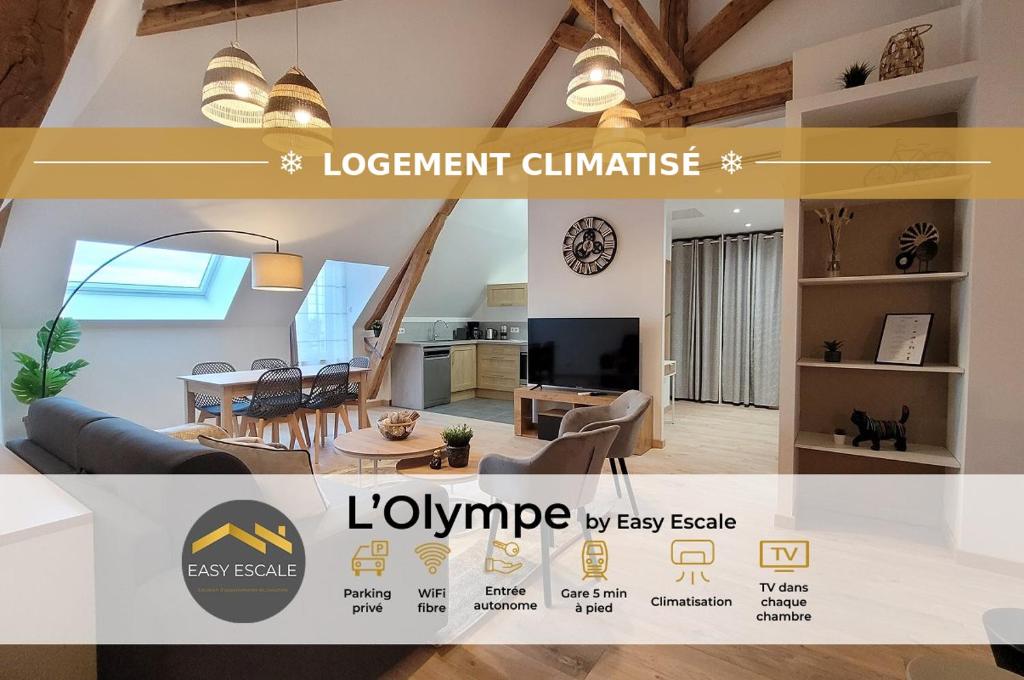 a flyer for a luxury apartment with a living room at L'Olympe - EasyEscale in Romilly-sur-Seine