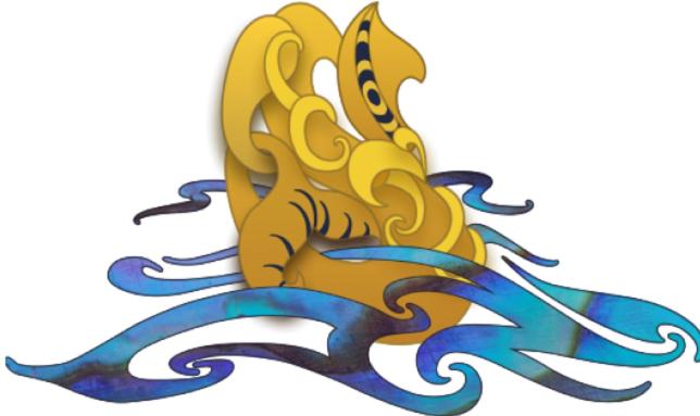 a depiction of a yellow octopus on the water at Te Whare Whitiora in Hamilton