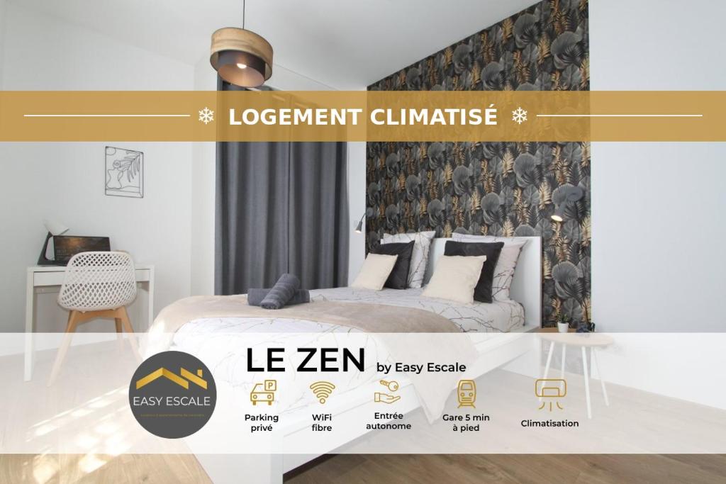 a room with a bed and a sign that reads le zen at Le Zen by EasyEscale in Romilly-sur-Seine
