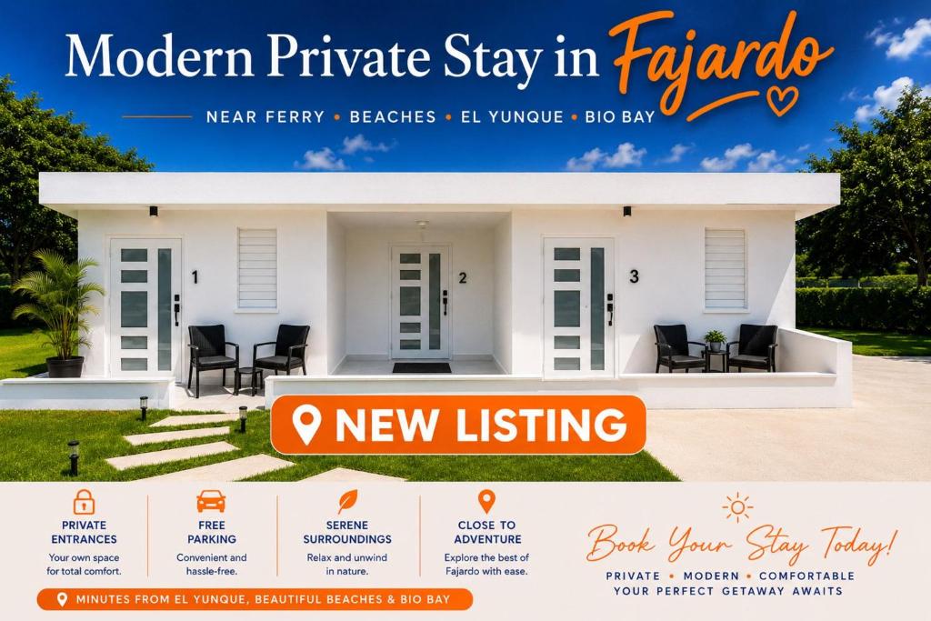 a new listing of a modern private stay in a villa at Modern Private Stay in Fajardo, PR - NEAR FERRY - BEACHES - EL YUNQUE - BIO BAY in Fajardo