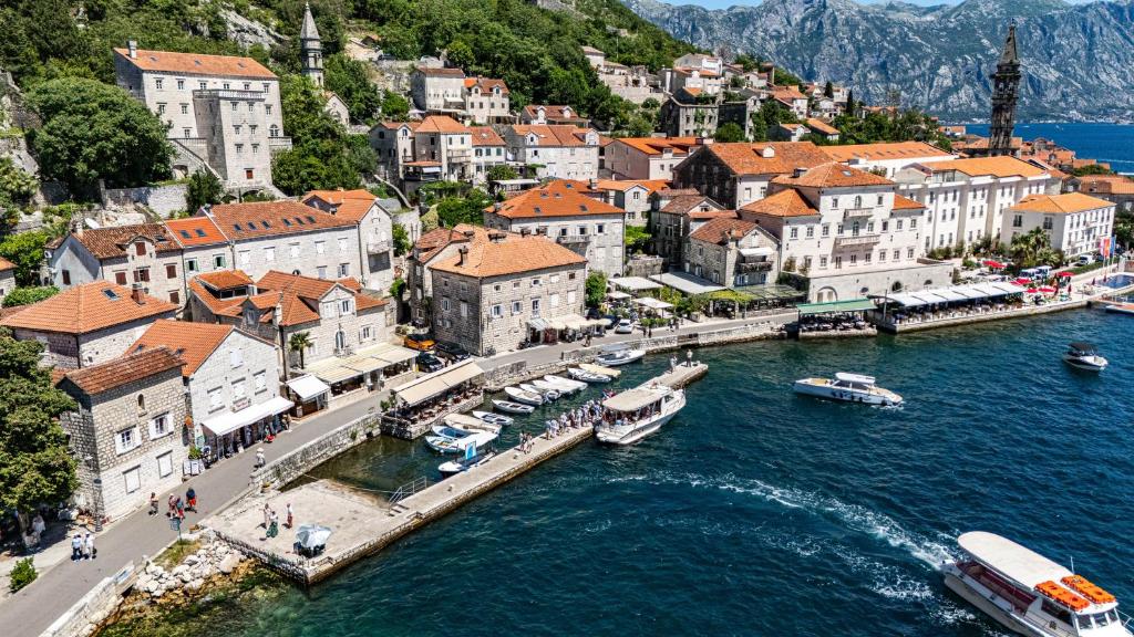 an aerial view of a town on the water at Serenity Sea in Perast