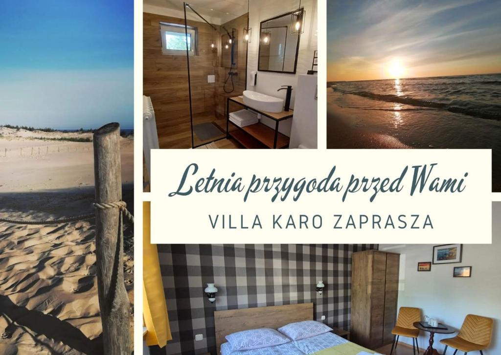 a collage of pictures of a hotel room with the beach at Villa Karo in Łeba