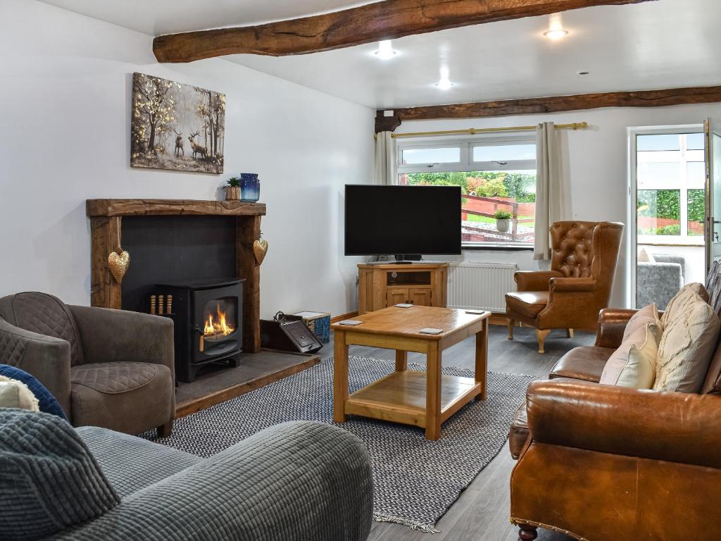 a living room with a fireplace and a tv at New House Farm - Ukc6912 in Leck