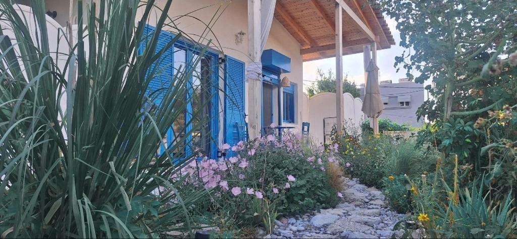 a garden with flowers in front of a house at Louloudi in Kato Alepochori