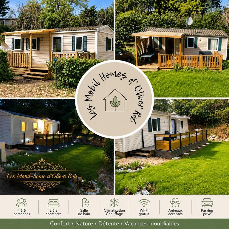 a collage of photos of a house and a home at Les mobil homes d’oliver rob in Saint-Chéron
