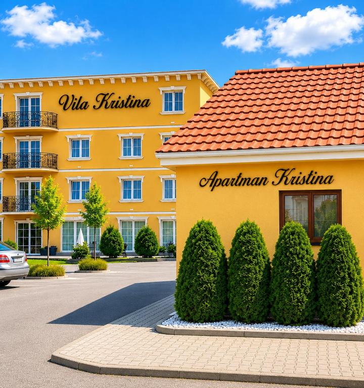 a yellow building with the words ana fischer institute on it at Vila Kristina in Negotin