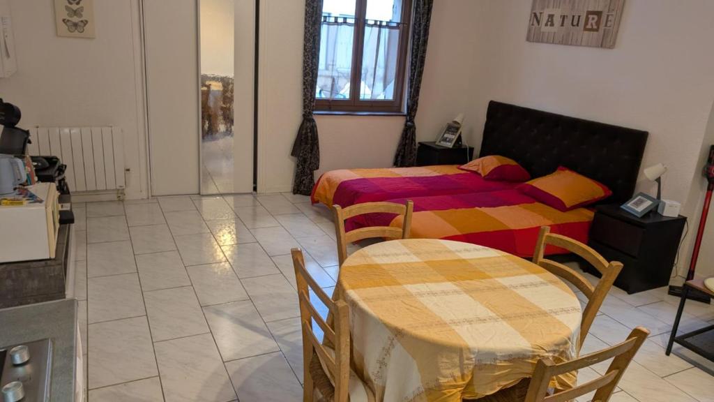 a bedroom with a bed and a table and chairs at Studio tout confort in Le Fossat