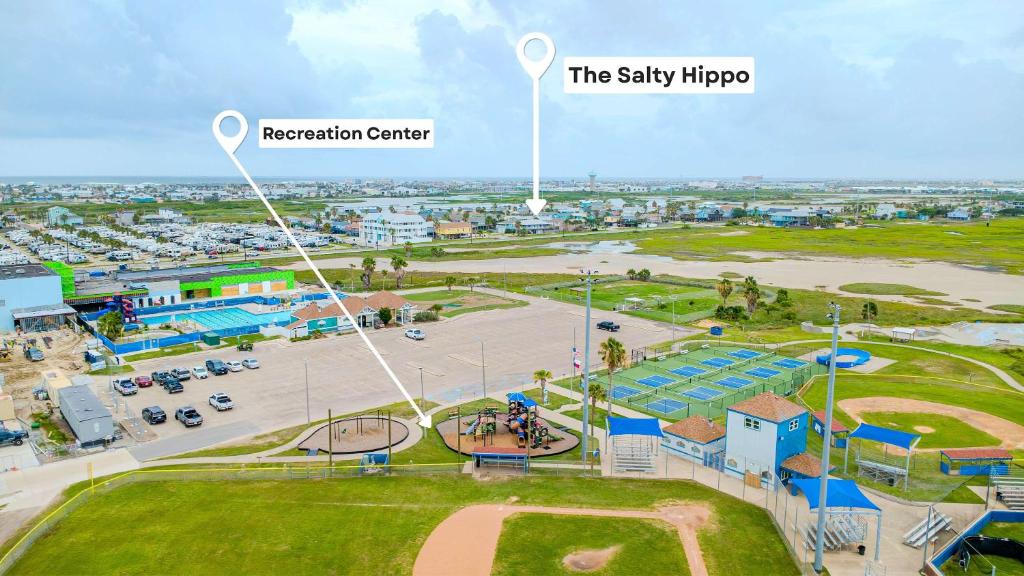 an aerial view of the salty hippo amusement park at Spacious & Pet Friendly - Game Room Sleeps 10 in Port Aransas