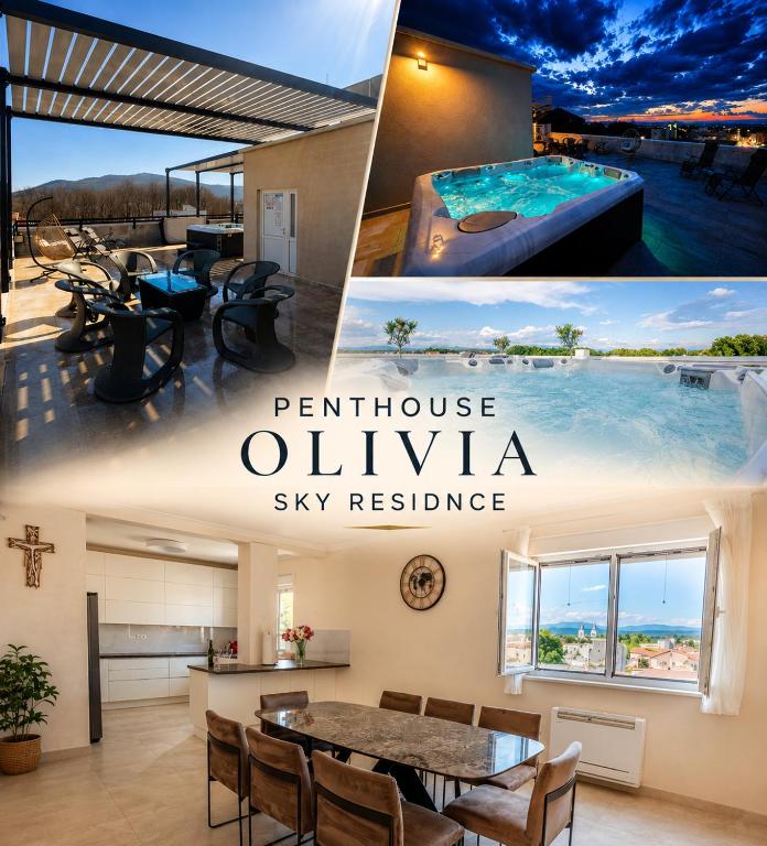 a collage of photos of a villa with a swimming pool at Penthouse Olivia Sky Residence in Međugorje