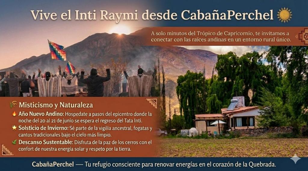 a flyer for a resort in the mountains at CabañaPerchel Tilcara Quebrada de Humahuaca in Huacalera