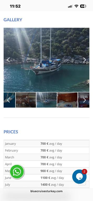 a screenshot of a website with a boat in the water at Tuncay Captain yacht 1 in Demre