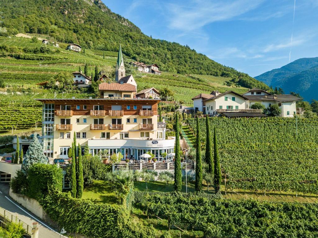 a hotel in a vineyard on a hill at Hotel Hanny Panoramic Views over Bolzano in Bolzano