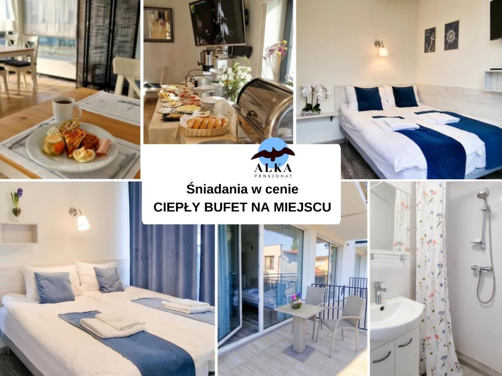 a collage of photos of a hotel room at Pensjonat Alka in Kołobrzeg