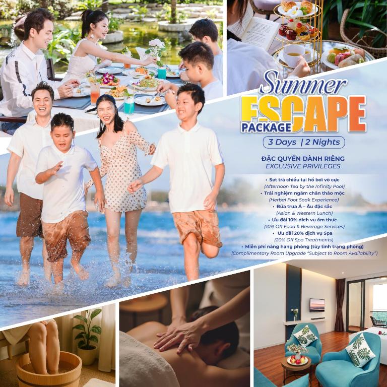 a collage of photos of a family at the beach at Le Palmier Ho Tram Resort - Beachfront with Private Beach in Ho Tram