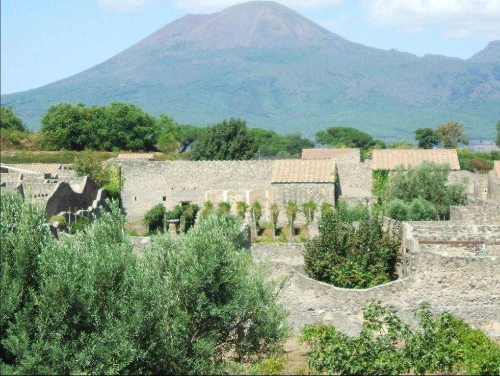 a village with a mountain in the background at Casa Concettina in Ercolano