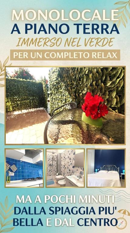 a collage of photos of a hotel with a flower in a vase at La Sanfelice in Agropoli