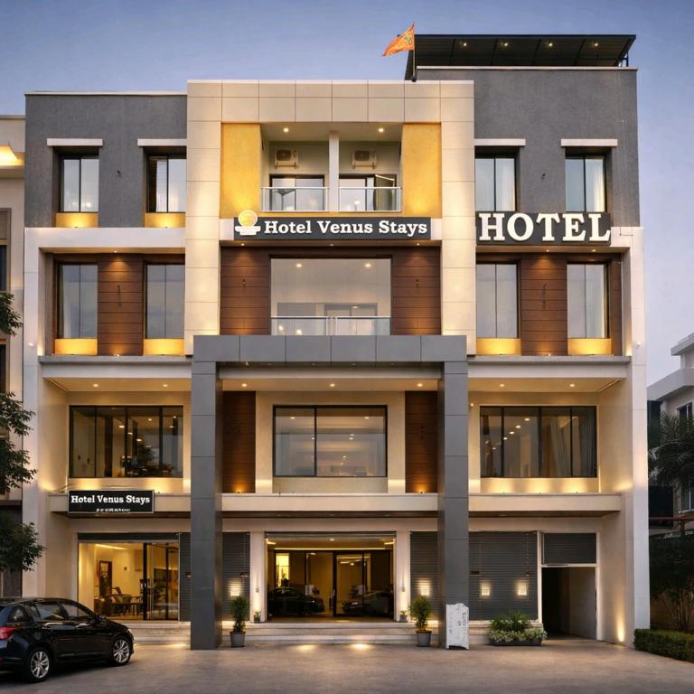 a hotel with a car parked in front of it at Hotel Venus Stays Near Prestige College Bhopal in Bhopal
