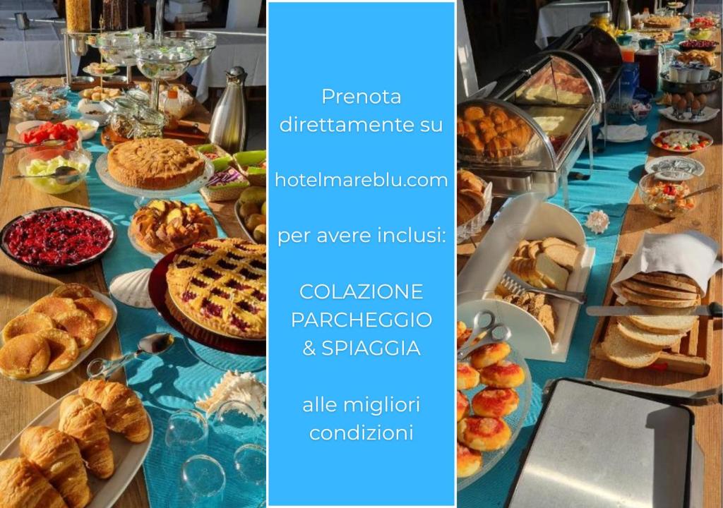 a table filled with different types of pastries and pies at Hotel Mare Blu - Bed & Breakfast in Pineto