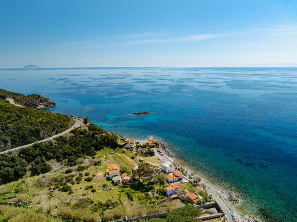 an aerial view of an island in the ocean at Acqua e Sale in Pomonte