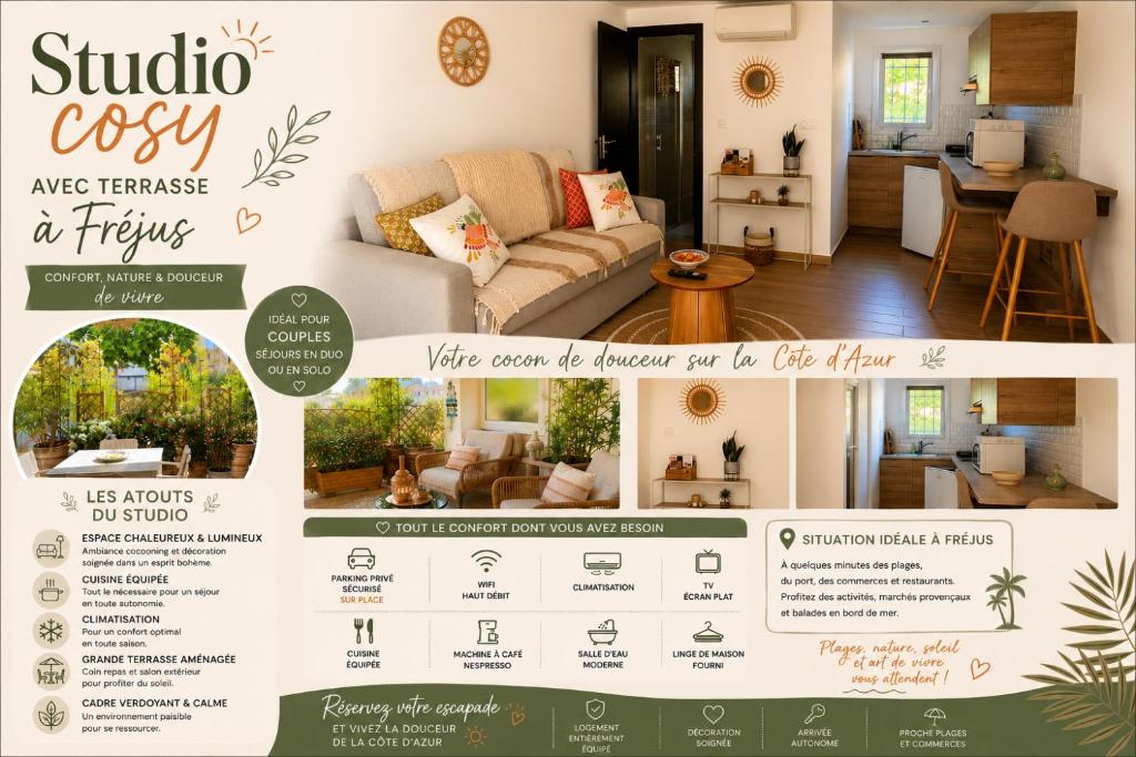 a catalogue of a home with a living room at Studio cosy a 500m de la plage in Fréjus