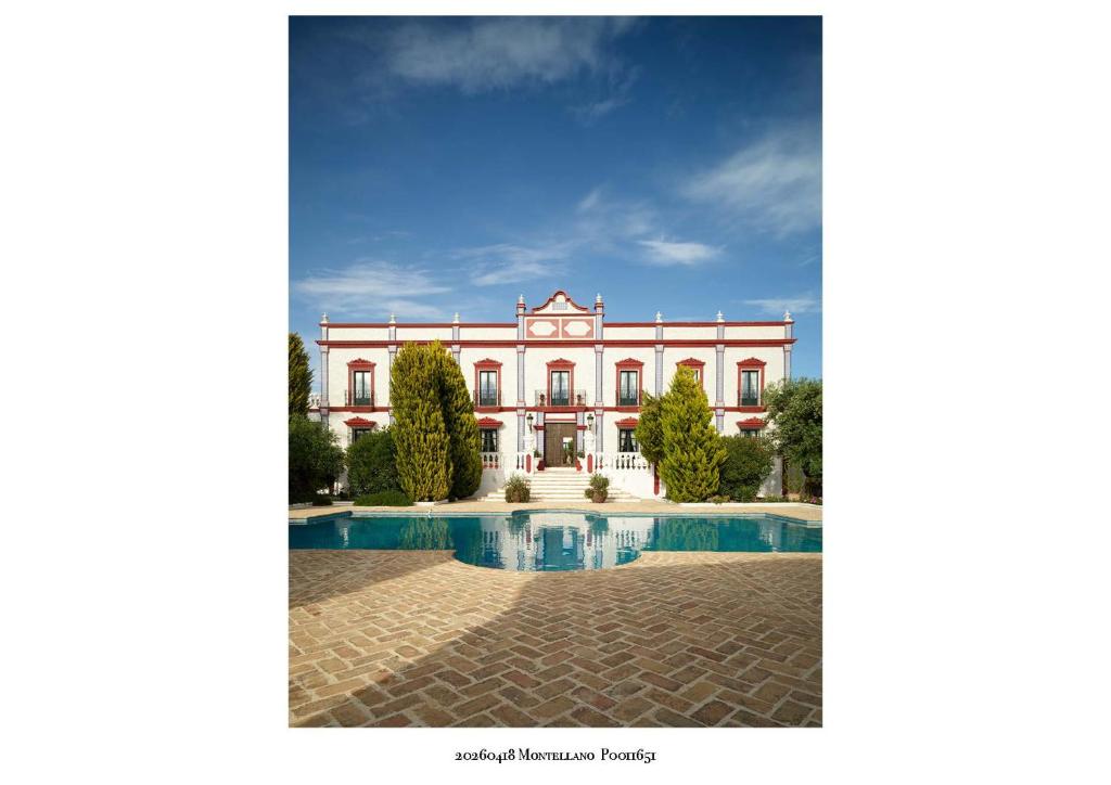 a large white building with a pool in front of it at Palacio de Montellano in Montellano