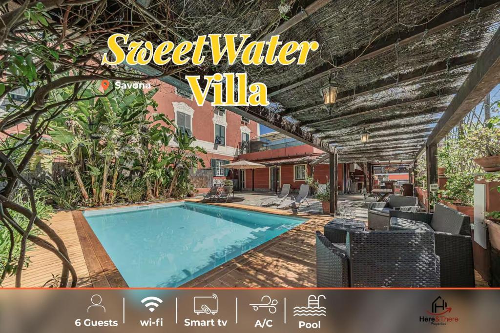 a swimming pool in the middle of a yard at SweetWater Villa - Pool - Solarium - Smart TV in Savona