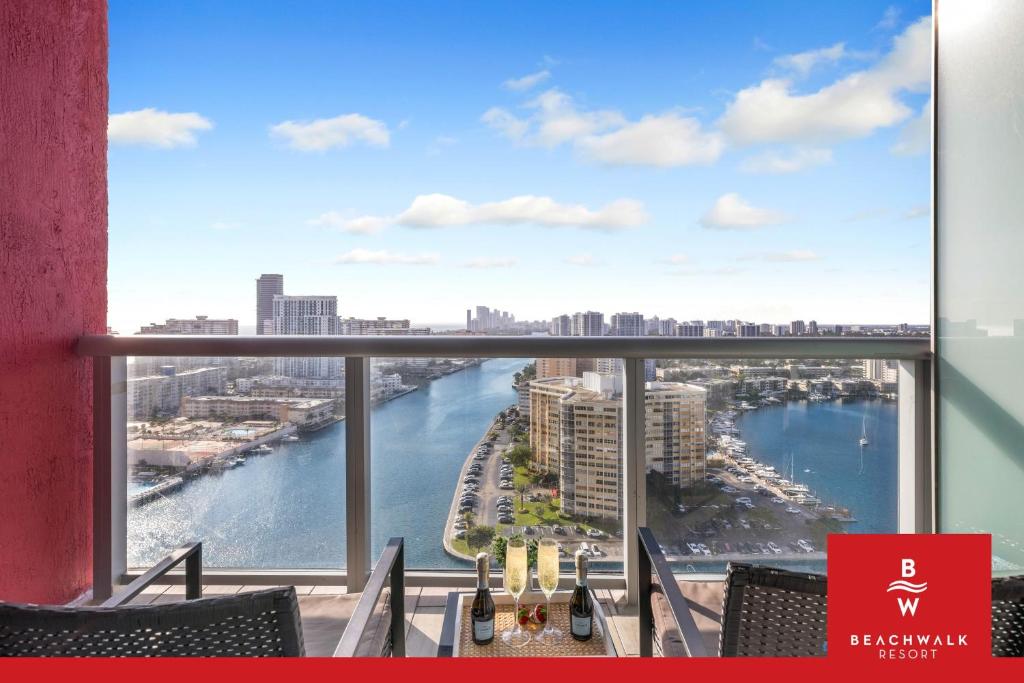 a view of a river from a hotel room window at Upper Studio Bay Balcony Pool & Shuttle in Hallandale Beach