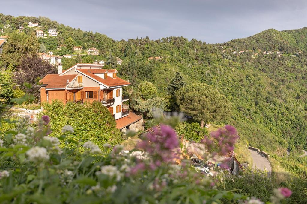 a house on the side of a hill with flowers at Allegria in Baiardo