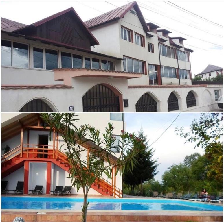a collage of two pictures of a building at Pensiunea Selena Bascov-Pitesti in Bascov