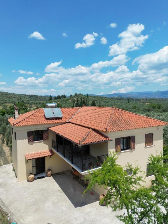 an aerial view of a house with a red roof at Mystras Balcony View in Mystras