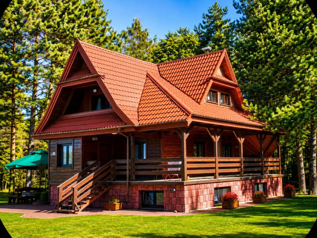 a log cabin with an orange roof at Magiczny Dom nad Bugiem in Pętkowo Wielkie