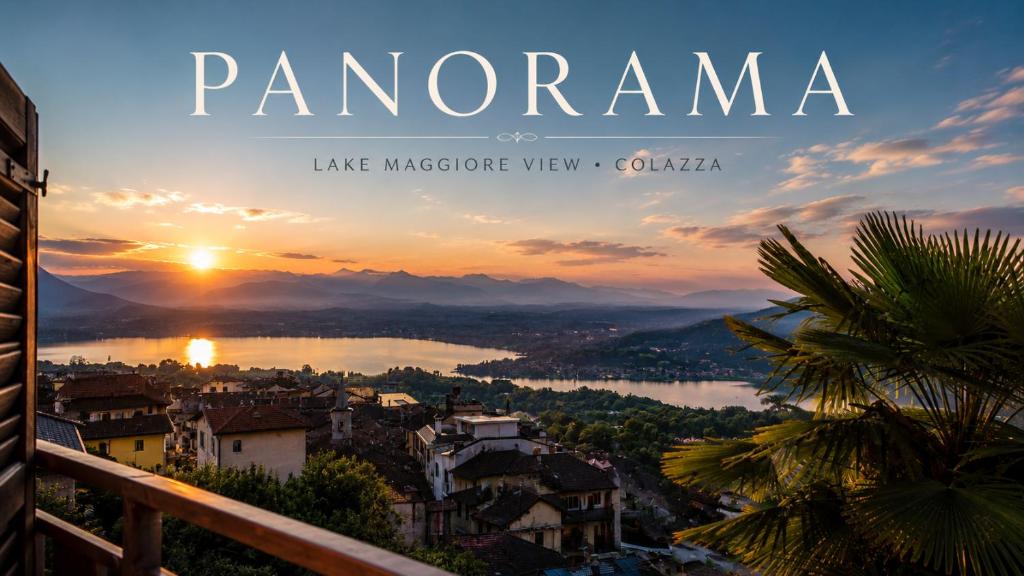 a view of the city of panorama at sunset at Panorama - Lake Maggiore House in Colazza