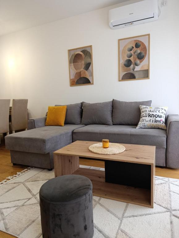 a living room with a couch and a coffee table at Apartman Vida in Novi Pazar