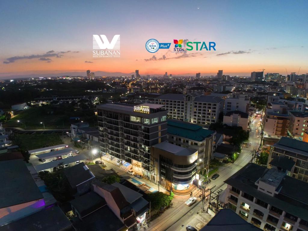 an aerial view of a city at night at SUBANAN Hotel and Residence, Hatyai - โรงแรมทรัพย์อนันต์ เรสซิเด้นซ์ หาดใหญ่ in Hat Yai