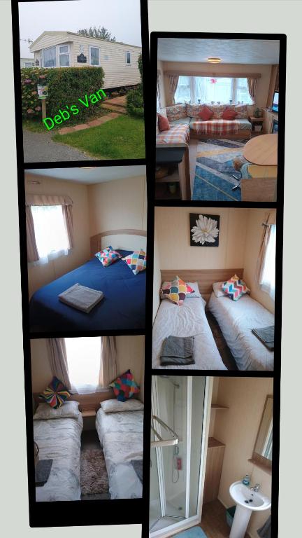 a group of four pictures of a room with beds at 16 Vale Park in Fishguard
