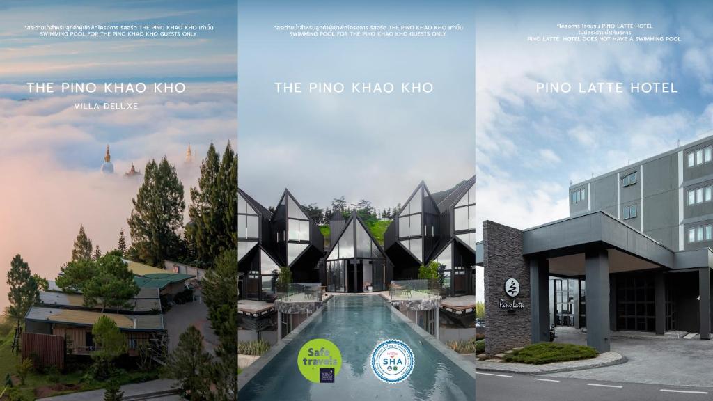 a collage of three pictures of a hotel at Pino Latte Khao Kho in Ban Huai Phai