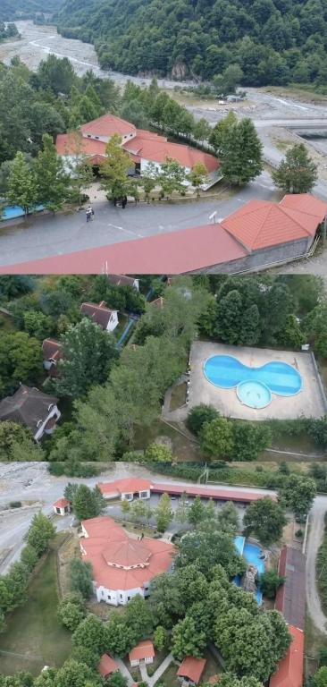 an overhead view of a school with a swimming pool at Gabala Semerana Hotel Cottage in Gabala