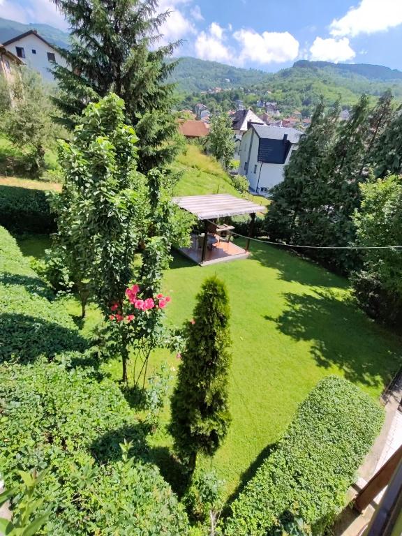 an aerial view of a garden with a pavilion at Apartment Green Garden in Sarajevo
