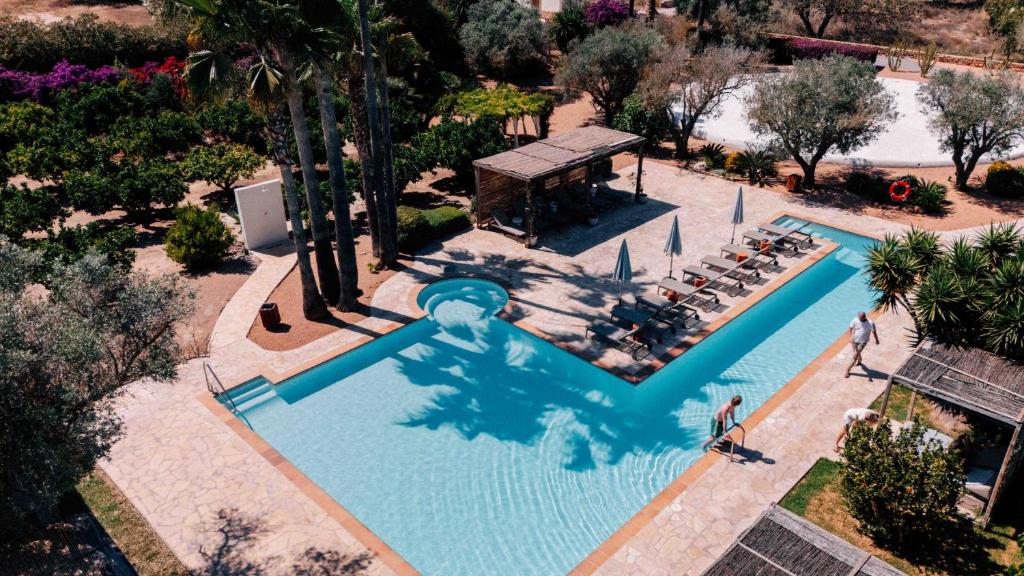 Draufsicht auf einen Swimmingpool mit Liegestühlen in der Unterkunft Can Arabí - Adults Only in Ibiza-Stadt