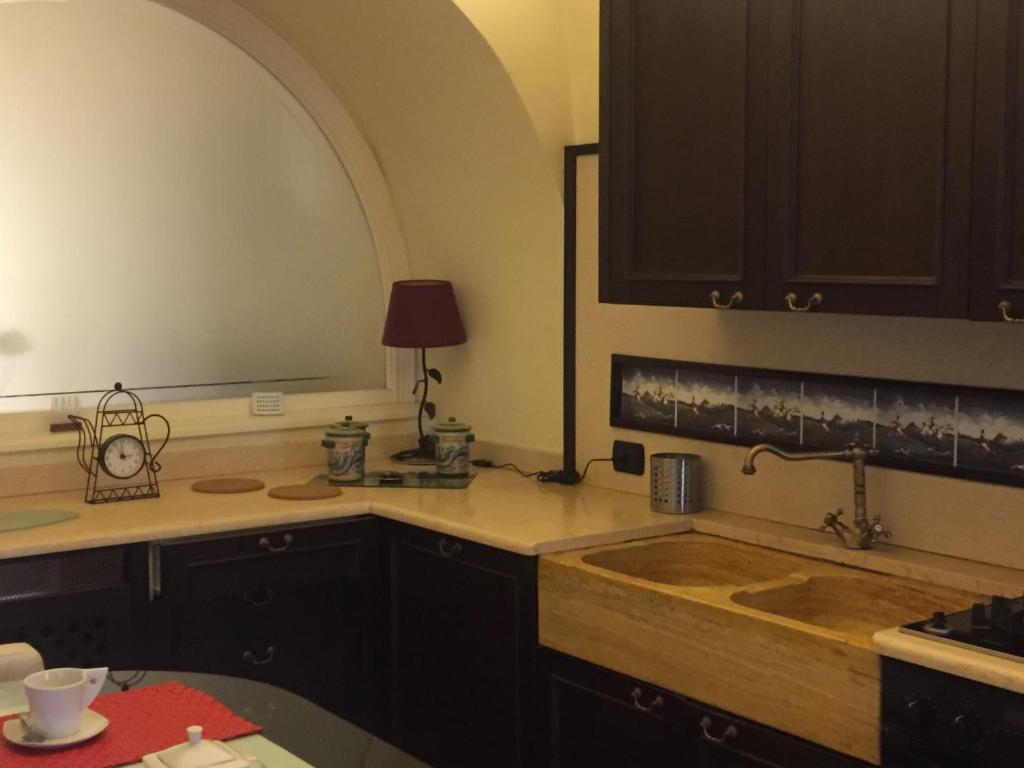 uma cozinha com um lavatório e um balcão em Loft Piazza Università em Catânia