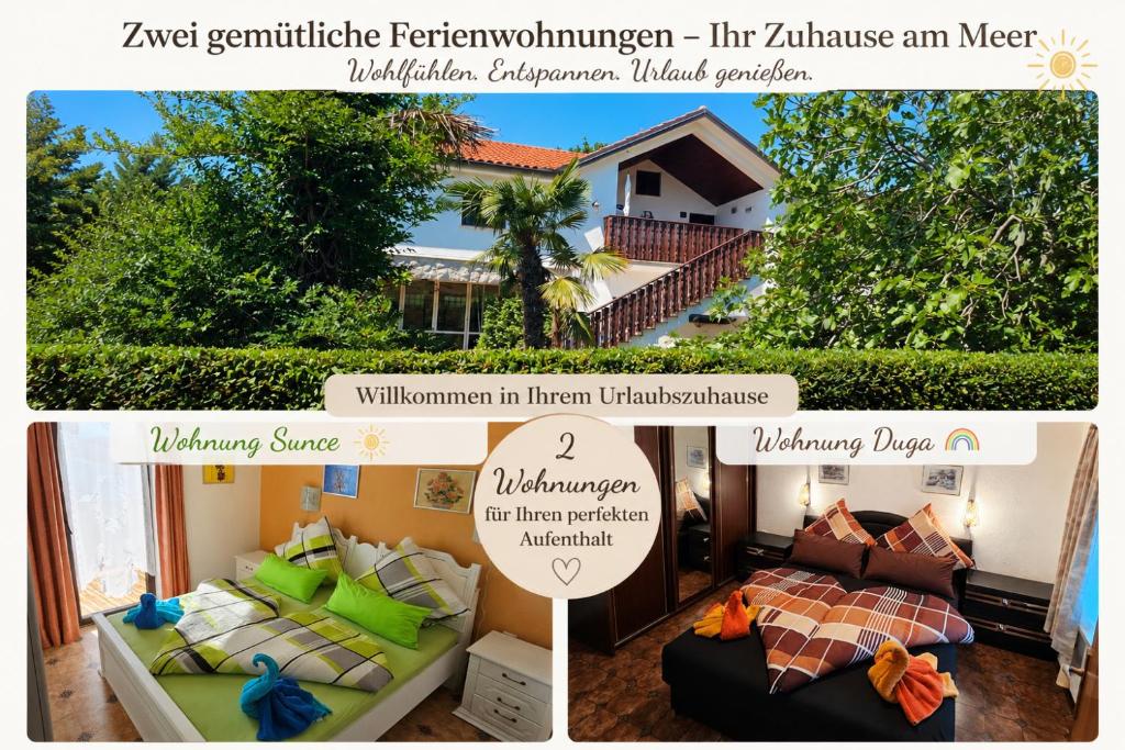 a collage of photos of a room with a living room at Ferienwohnung Prestele in Risika