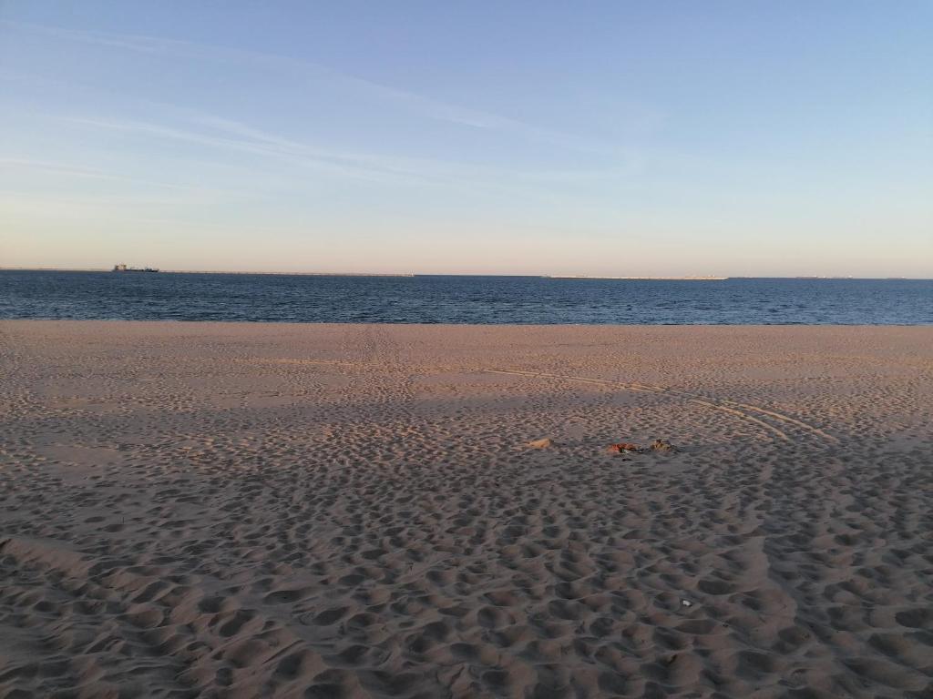 a sandy beach with the ocean in the background at Apartament Stogi in Gdańsk