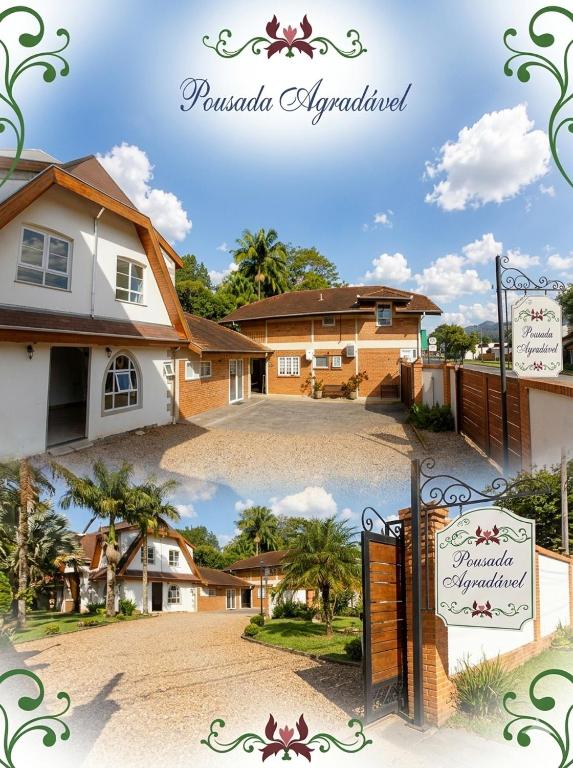 a house with a gate in front of a driveway at Pousada Agradável Pomerode in Pomerode