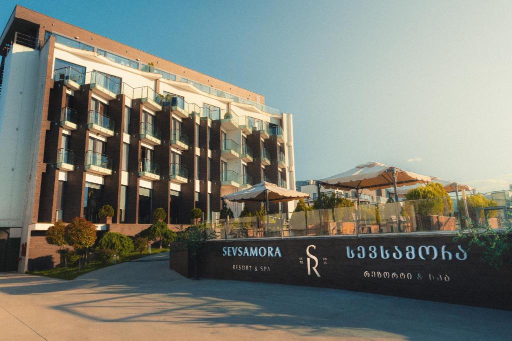 a building with a sign in front of it at Sevsamora Resort & Spa in Saguramo